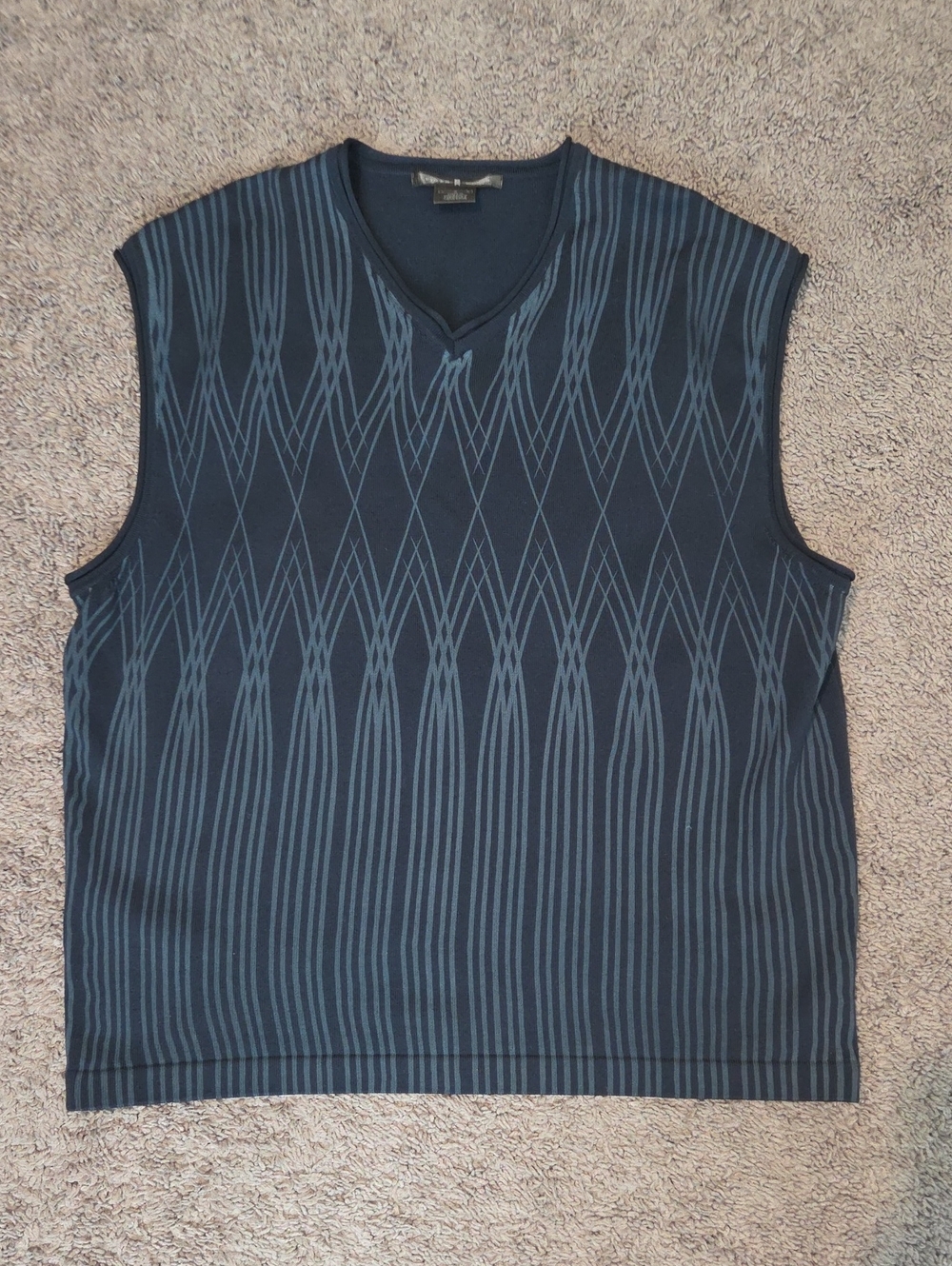 Men's V-Neck Navy Patterned Sweater Vest